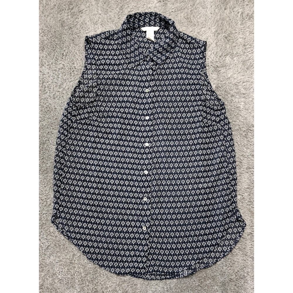 H&M Sz 0 Blouse Sleeveless Shirt Top Button Up Sheer Dress Office Work